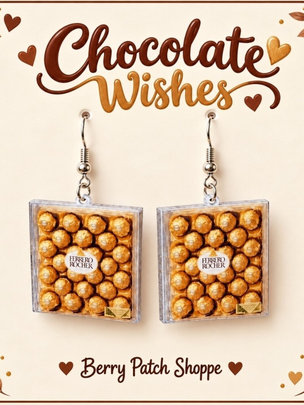 Fun Jewelry Mini Ferrero Rocher Chocolate Candy Novelty Hypoallergenic Earrings